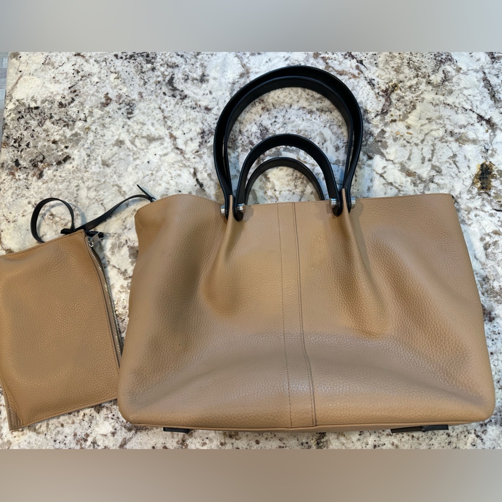 All Saints Small Allingtom Tote pebbled leather beige black